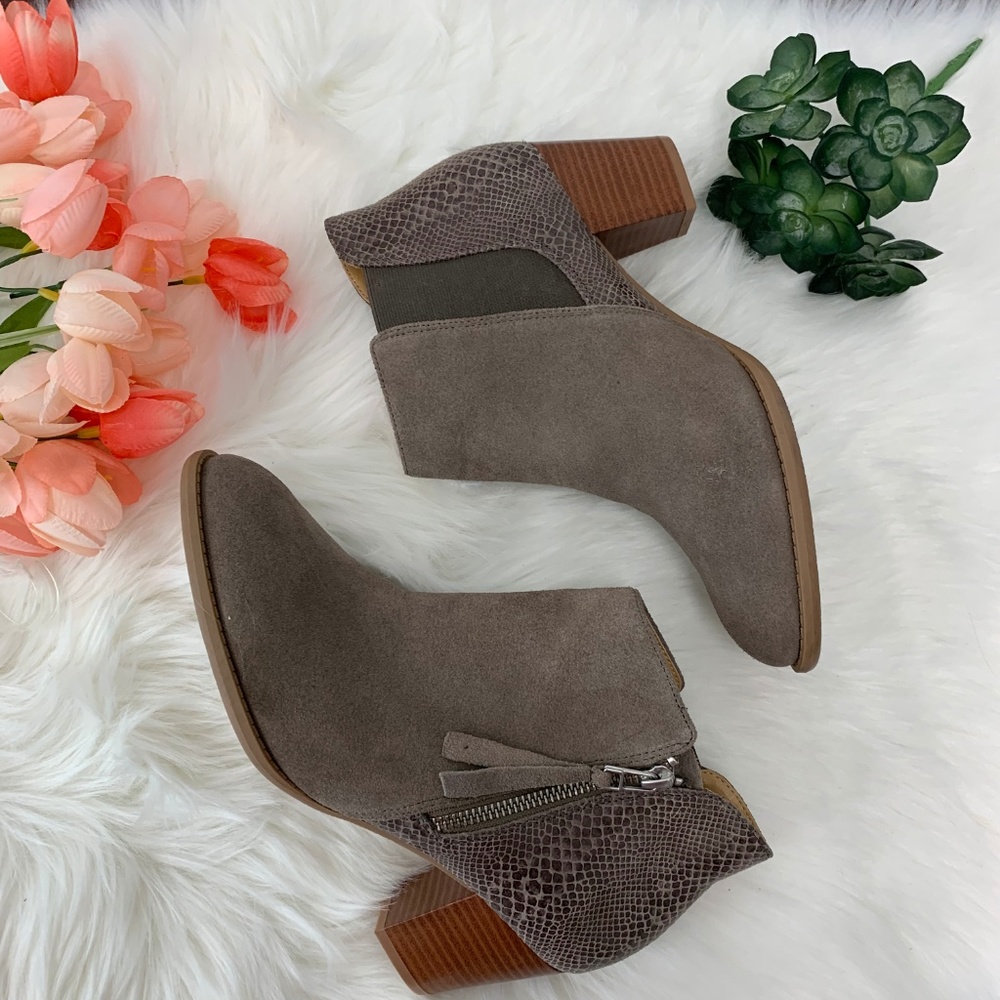 Vionic Gray Ankle Boots with Brown Heel